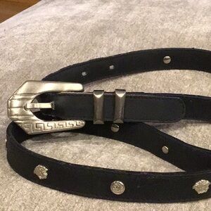 Men's Black Leather Belt with Silver Accents